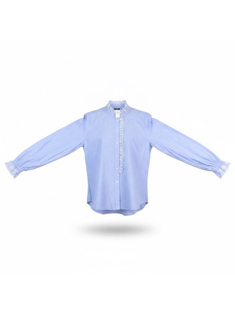 Talbots Womens Blue Cotton Blouse Petite Eyelet Embroidered Button-Front Sz  XLP